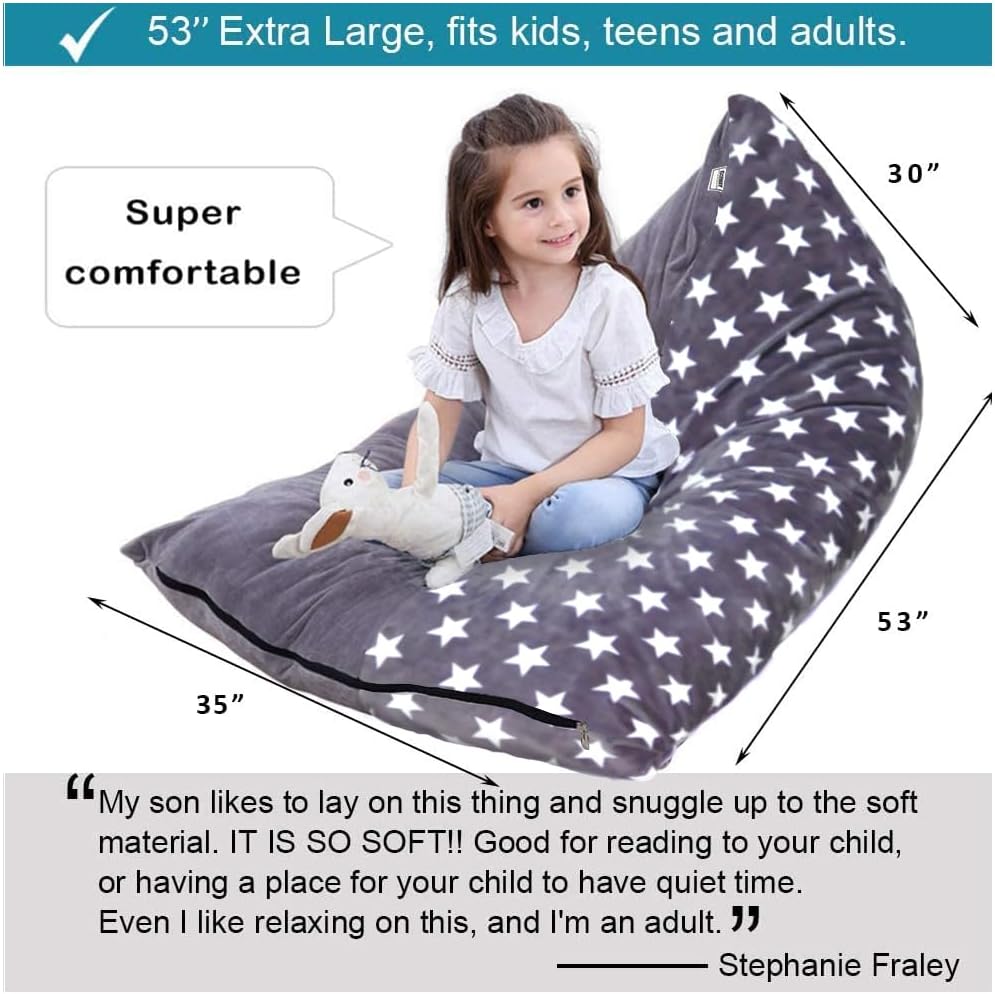 Stuffed Animal Storage Bean Bag Chair Cover | 53" Extra Large Beanbag for Kids and Adults, Plush Toys Holder and Organizer for Boys and Girls | Premium Velvet - Soft & Comfortabl (Stars Style)