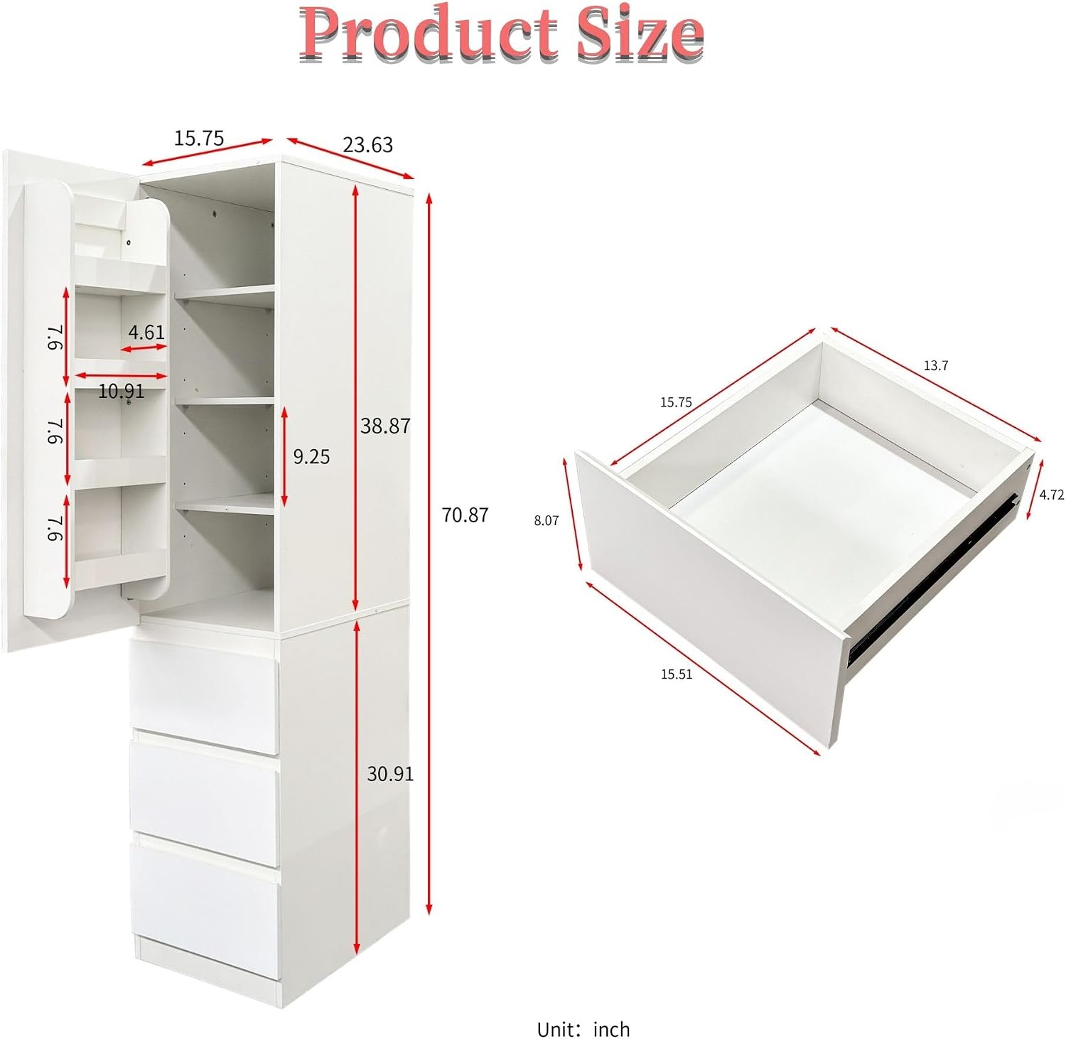 71" Tall Kitchen Pantry Cabinet with Storage, Modern Kitchen Storage Cabinet with 3 Drawers and Cabinet Door Organzier, Kitchen Cupboard with Adjustable Shelves for Dining Room, White
