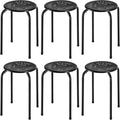 COSTWAY 6-Pack Steel Stack Stools, 17.5-Inch Height Portable Stackable Backless School Stools with Daisy Design, Round Classroom Decoration Stools Set of 6 for Kids Children Students, Black