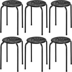 COSTWAY 6-Pack Steel Stack Stools, 17.5-Inch Height Portable Stackable Backless School Stools with Daisy Design, Round Classroom Decoration Stools Set of 6 for Kids Children Students, Black