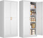 Polup White Kitchen Pantry Cabinet, 71 Inch Tall Metal Storage Cabinet with Doors and Shelves, Pantry Cabinets for Kitchen Storage, Freestanding Cupboard for Living, Dining Room, Assemble Required
