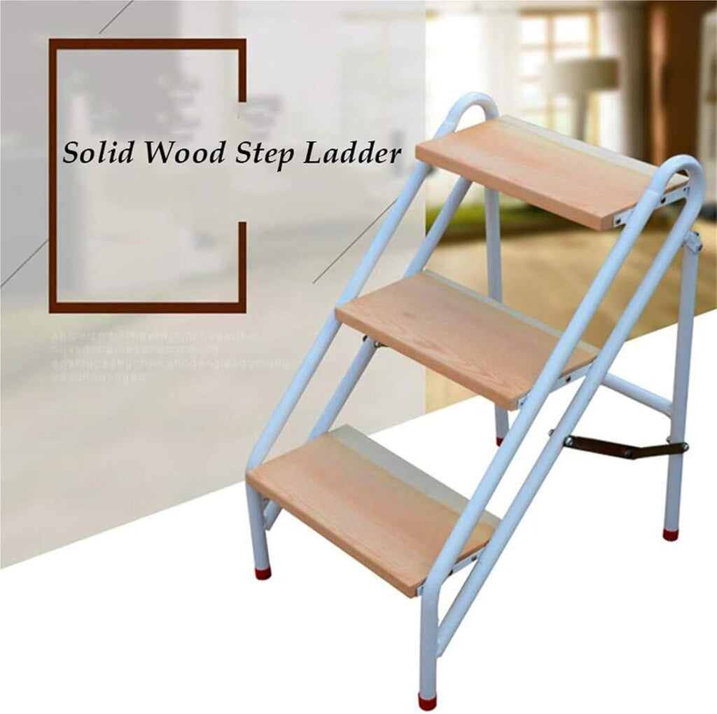 Step Stool Heavy Duty 220kg/440lb Capacity 2-Step Metal Folding Ladder - Industrial Step Stool with Wide Wooden Pedal - Dual-Purpose Platform Bench for Home & Garden