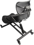 Ergonomic Kneeling Chair Posture Correction Stool Orthopedic Stool Height Adjustable with Breathable Mesh Backrest Leather Cushion for Back Pain Relief Home Office