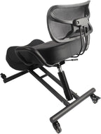 Ergonomic Kneeling Chair Posture Correction Stool Orthopedic Stool Height Adjustable with Breathable Mesh Backrest Leather Cushion for Back Pain Relief Home Office