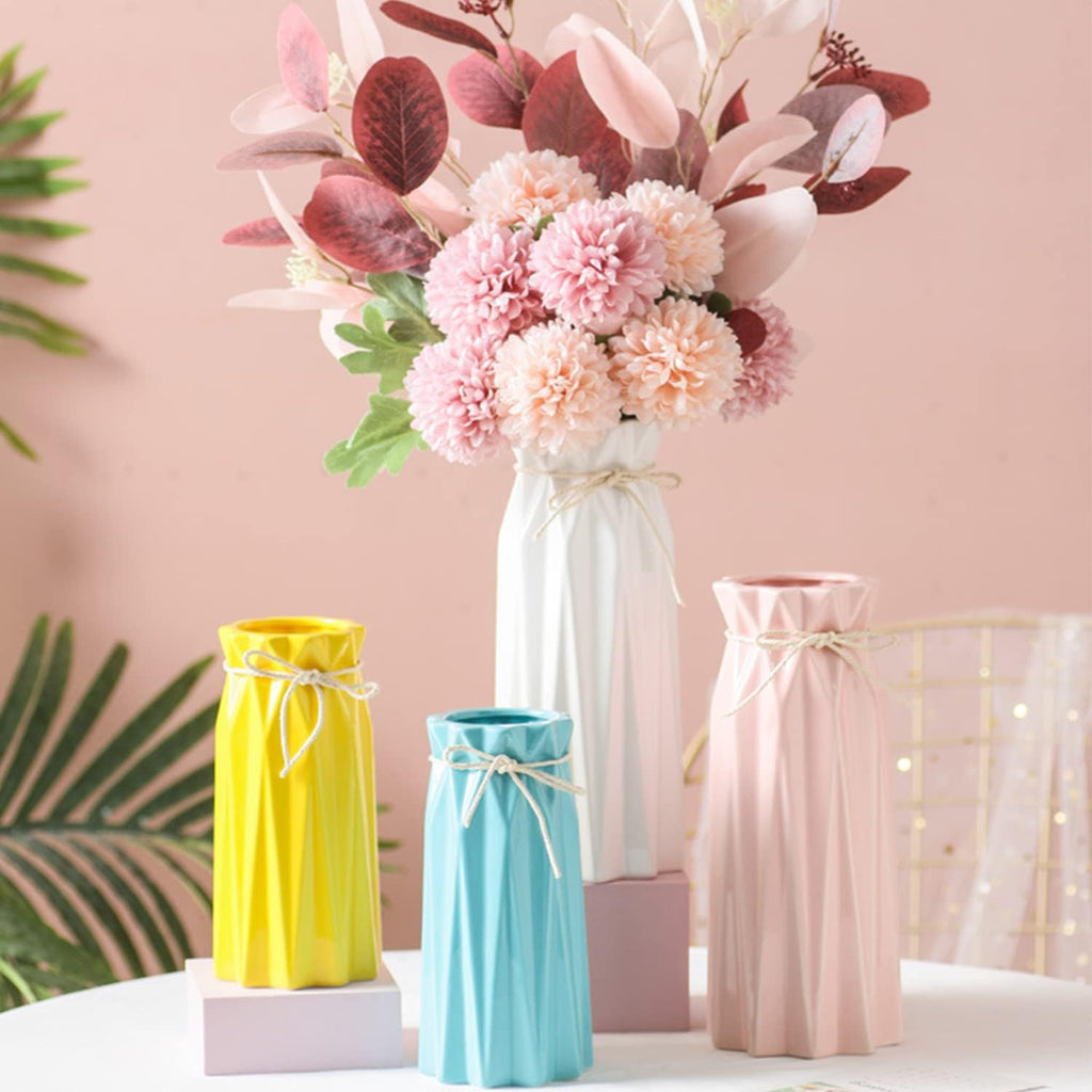 Disoza Ceramic Vase for Home Decor Yellow Modern Flower Vase for Pampas Grass Dried Flowers 9.5" H x 3.9" W Vases for Living Room Decorations Porcelain Tulip Vases for Table Kitchen Decor