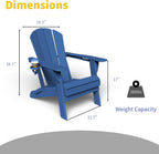 Kingdura Foldable Adirondack Chairs Set of 4, Portable HDPE All Weather Resistant Outdoor Patio Chair, Wooden Textured with Cup Holder, 380LBS Capacity for Poolside, Backyard, Fire Pit (Navy Blue)