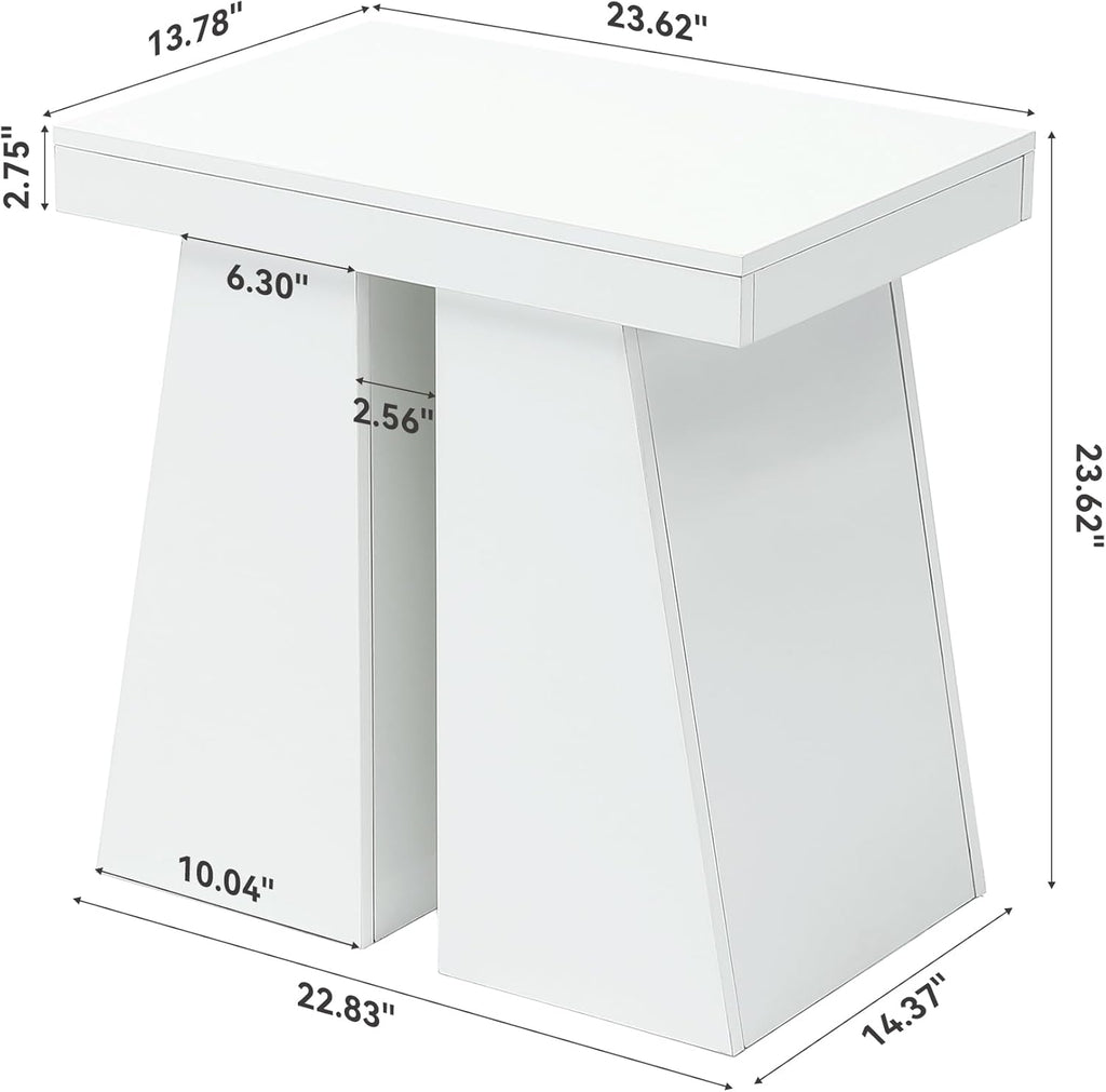 LITTLE TREE End Table for Couch, 24" Large Wooden End Table with Trapezoid Base, Tall Wood Sofa Side Table, Farmhouse Nightstand for Bedroom, Living Room, White