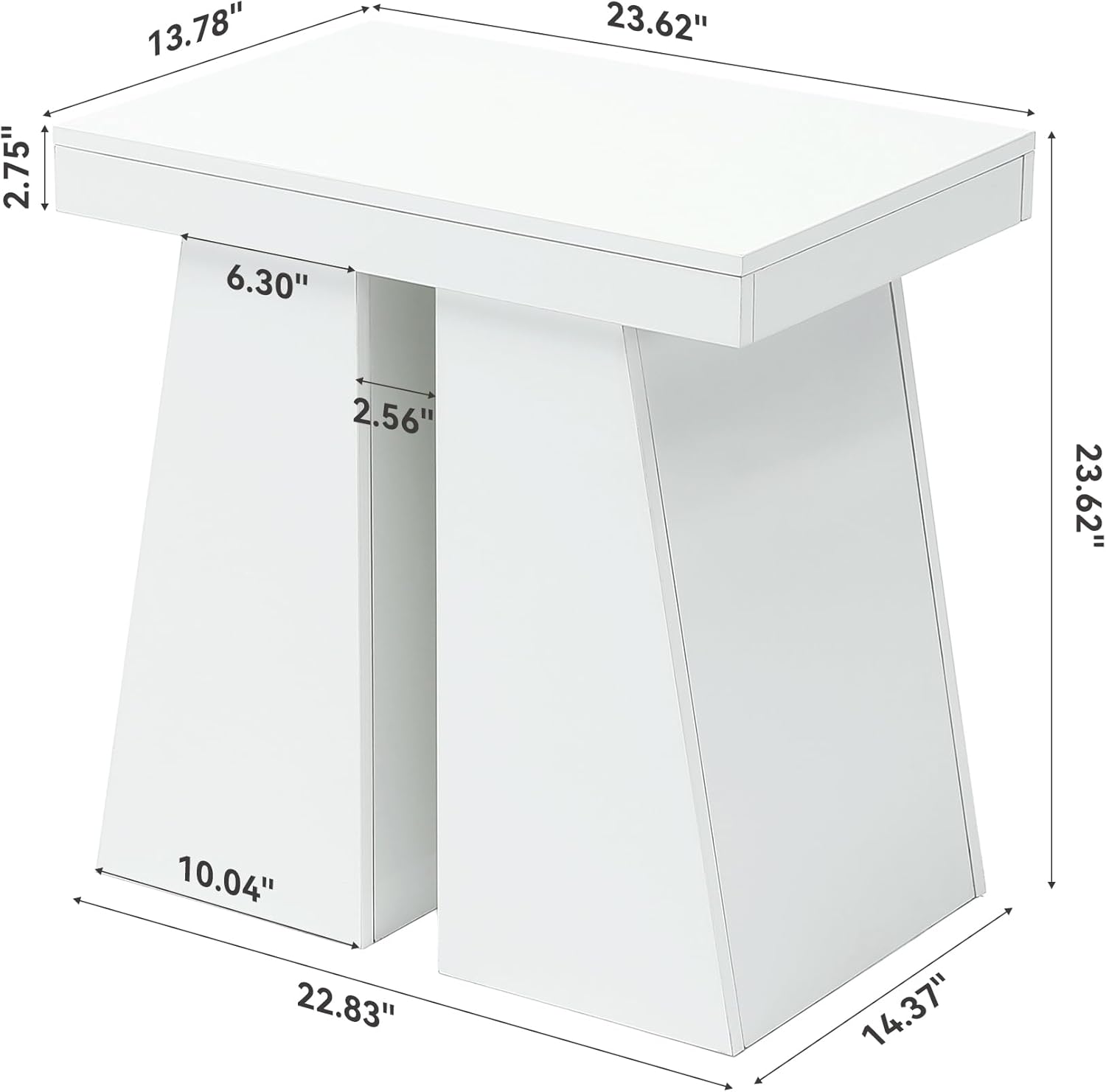 LITTLE TREE End Table for Couch, 24" Large Wooden End Table with Trapezoid Base, Tall Wood Sofa Side Table, Farmhouse Nightstand for Bedroom, Living Room, White