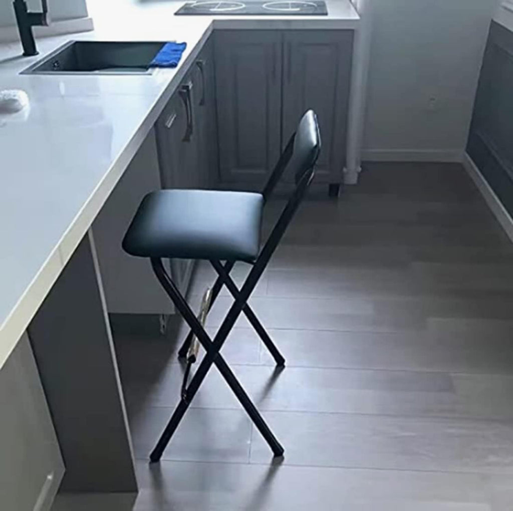 Foldable bar stools with Backrest,Leather Padded Counter Tall Folding Stool,Portable Folding Stool Tall Bar Stools for Outdoor Kitchen Shop Cafe,seat Height 25.5inch(Black/White)