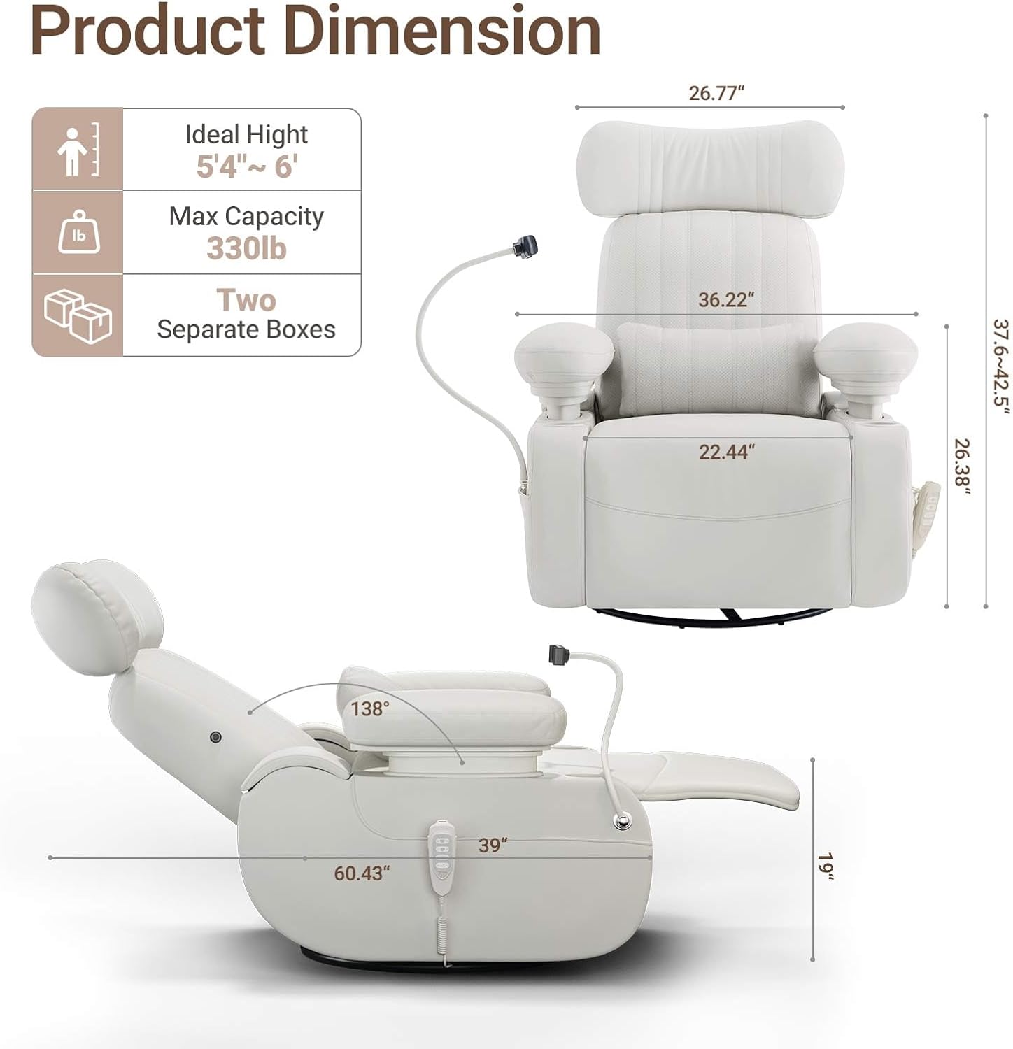 MAMAZING Lullapod Max Power Nursery Rocking Chair with Independent Recline & Footrest, Swivel Nursery Recliner Glider with Electric Adjustable Armrests, Silent Rocking, Oeko-TEX Certified