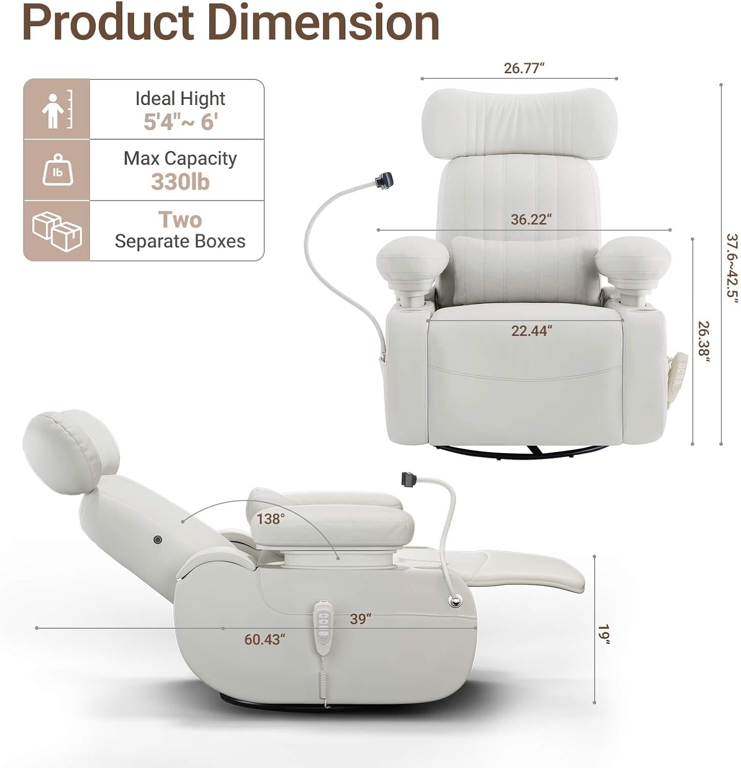 MAMAZING Lullapod Max Power Nursery Rocking Chair with Independent Recline & Footrest, Swivel Nursery Recliner Glider with Electric Adjustable Armrests, Silent Rocking, Oeko-TEX Certified