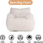 Bean Bag Chairs, Soft Tufted Foam Bean Bag Chair with Teddy Fabric for Adults and Kids, Comfy Lazy Sofa for Living Room, Bedroom (Ivory)