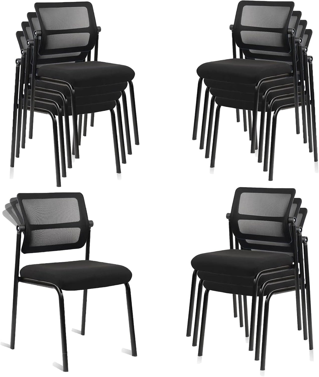 CLATINA Stacking Armless Office Chair with Adjustable Backrest, Stackable Mesh Guest Reception Desk Chairs with Ergonomic Lumbar Support for Conference Waiting Room Lobby Side School, Black, 12 Pack