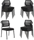 CLATINA Stacking Armless Office Chair with Adjustable Backrest, Stackable Mesh Guest Reception Desk Chairs with Ergonomic Lumbar Support for Conference Waiting Room Lobby Side School, Black, 12 Pack