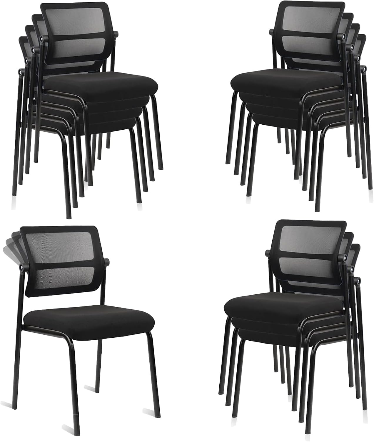 CLATINA Stacking Armless Office Chair with Adjustable Backrest, Stackable Mesh Guest Reception Desk Chairs with Ergonomic Lumbar Support for Conference Waiting Room Lobby Side School, Black, 12 Pack