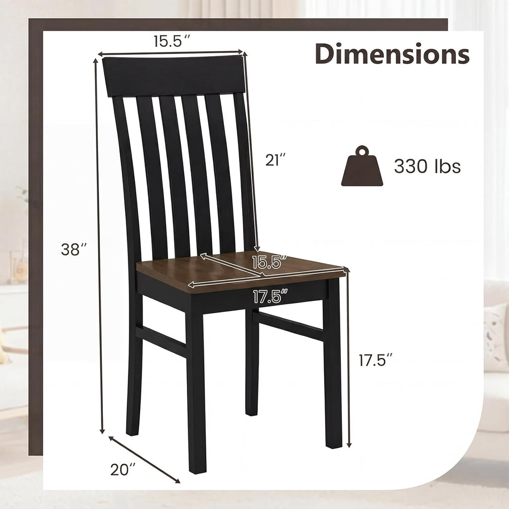 Giantex Wooden Dining Chairs Set of 4, Farmhouse Kitchen Chair with Hollowed Backrests & Rubber Wood Seats, Rustic Wood Side Chairs for Home Living Room Restaurant, Black+Walnut