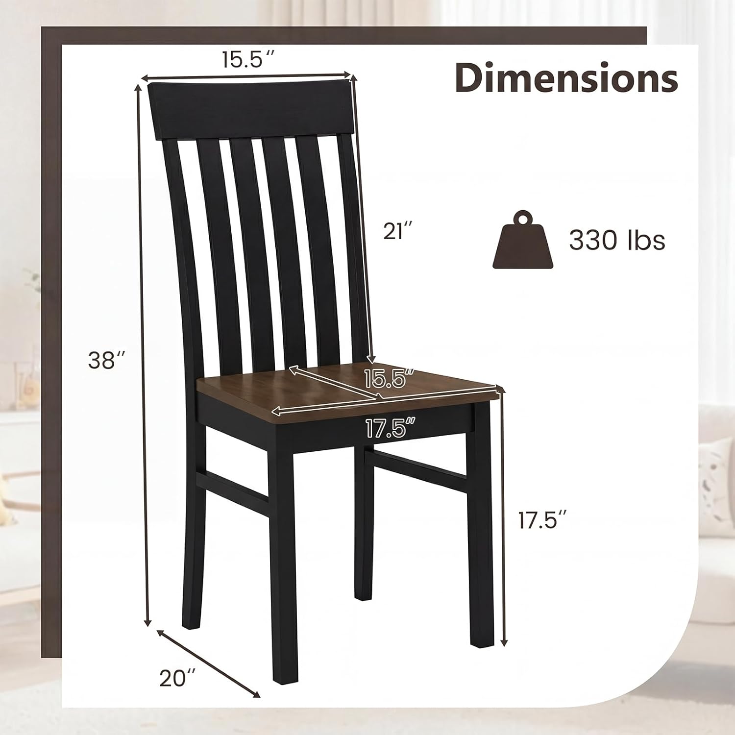 Giantex Wooden Dining Chairs Set of 4, Farmhouse Kitchen Chair with Hollowed Backrests & Rubber Wood Seats, Rustic Wood Side Chairs for Home Living Room Restaurant, Black+Walnut
