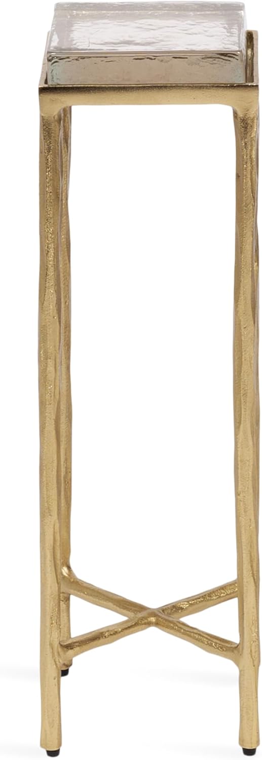 Kate and Laurel Julielle Modern Square Glass Drink Table, 7 x 7 x 22, Clear Glass and Gold, Natural Slump Glass Martini Table for Use as Small Plant Stand or Living Room Accent