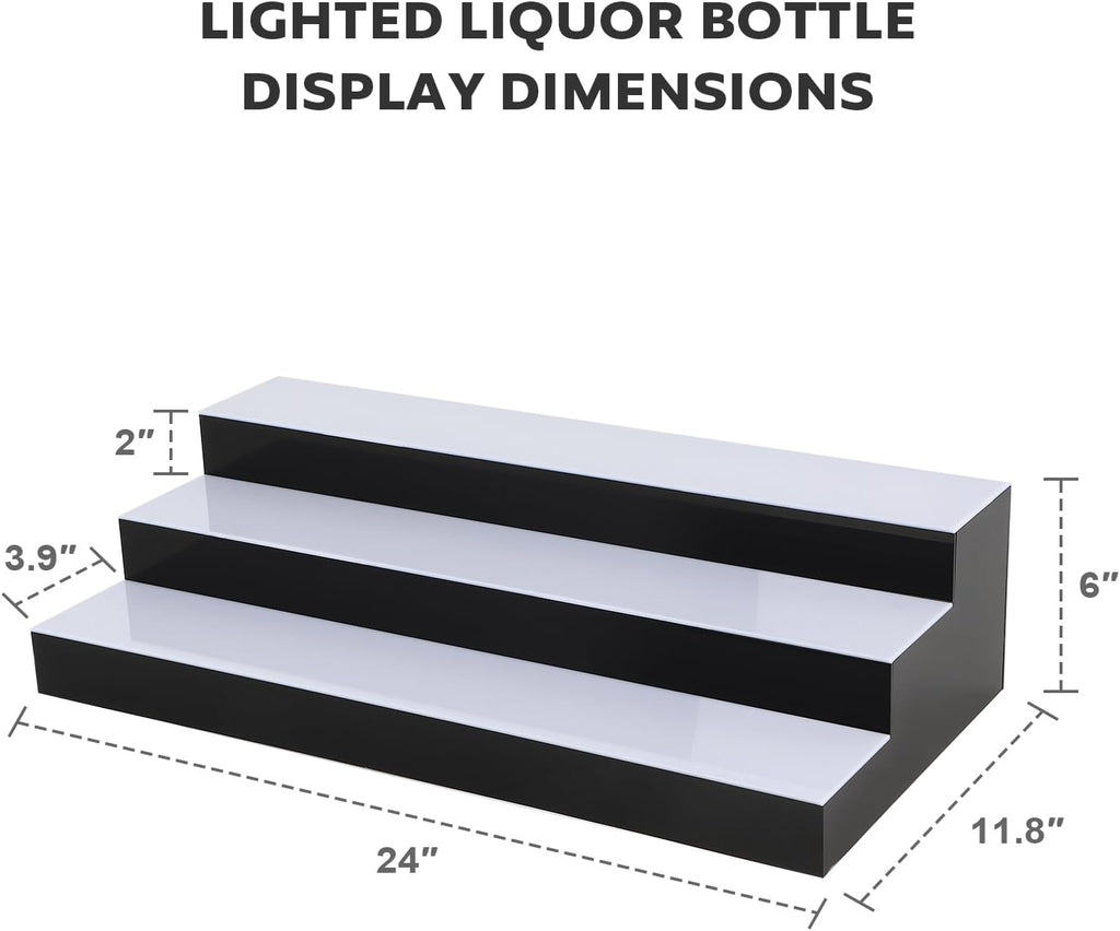 GCCSJ LED Lighted Liquor Bottle Display, LED Liquor Shelves with 16 Static Colors,Home Bar Liquor Bottle Accessories Acrylic Shelf, 3 Tiers 24 Inch