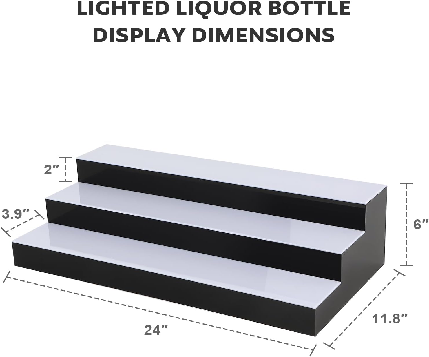 GCCSJ LED Lighted Liquor Bottle Display, LED Liquor Shelves with 16 Static Colors,Home Bar Liquor Bottle Accessories Acrylic Shelf, 3 Tiers 24 Inch