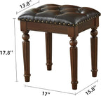 Vanity Bench Stool with Button Tufted, Solid Wood Vanity Bench Seat with Microfiber Leather Cushion for Bedroom, Dinning Roon, Entryway, Cloakroom, Study (Dark Brown)