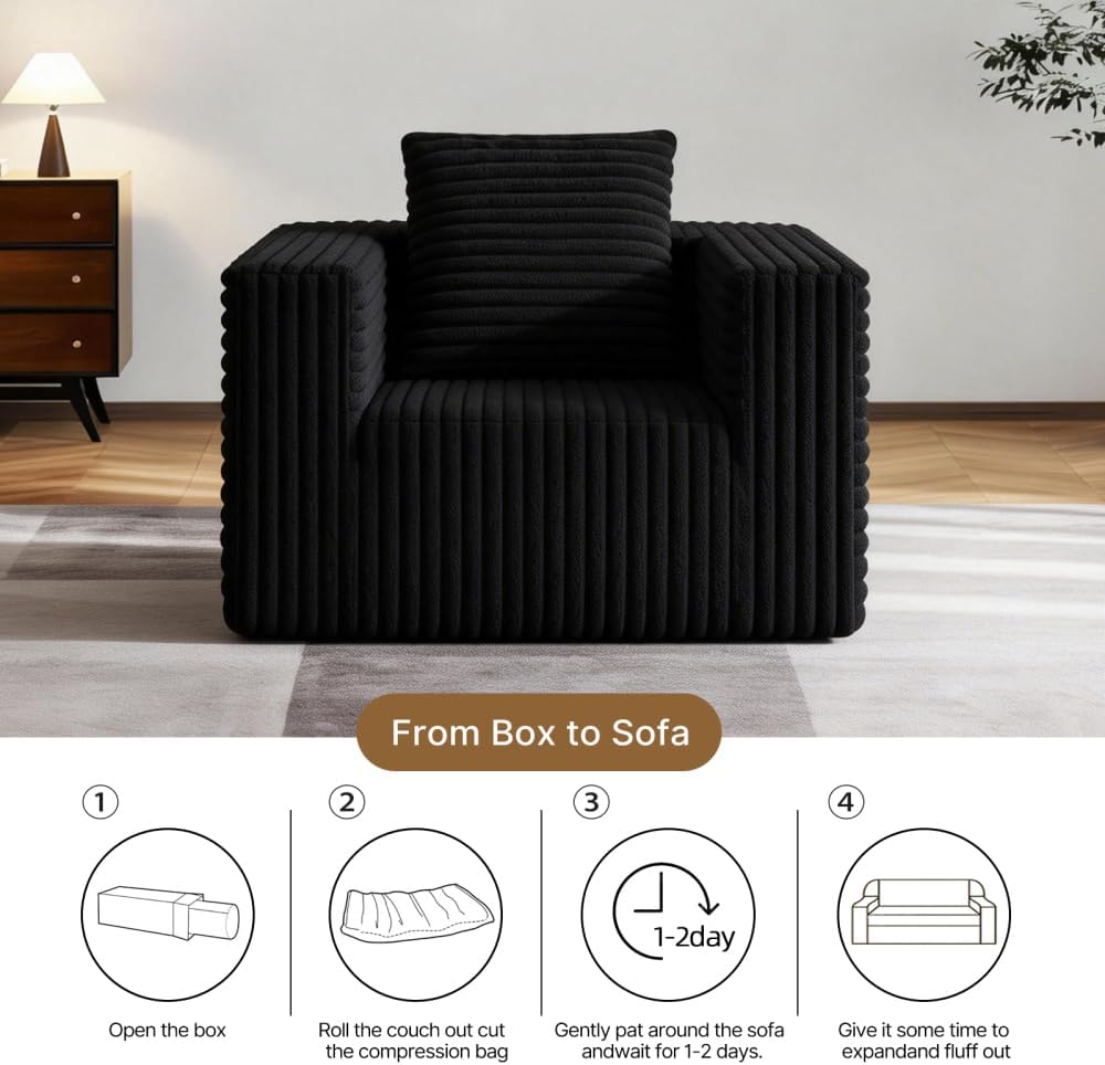 Small Boneless Sofa Chair No Assembly Couch in a Box Memory Foam Mini Cloud Reading Chair with Throw Pillow for Living Room Bedroom Playroom