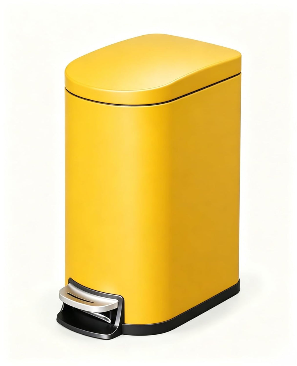 2.6 Gal / 10 L Metal Bathroom Trash Can with Lid, Slim Step-On Garbage Can with Soft Close Lid, Stainless Steel Waterproof Trash Bin for Bedroom with Inner Bucket, Rear Handle, Yellow
