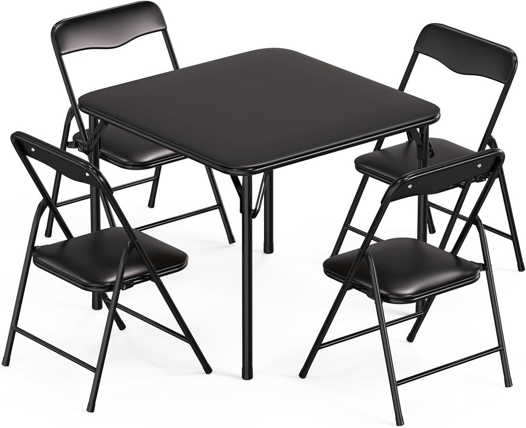JOYMOR Kids Folding Table and Chairs Set, 5-Piece Metal Frame Activity Set with Easy-Fold Design for Playroom & Classroom (Black)