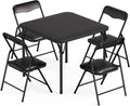 JOYMOR Kids Folding Table and Chairs Set, 5-Piece Metal Frame Activity Set with Easy-Fold Design for Playroom & Classroom (Black)