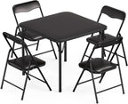 JOYMOR Kids Folding Table and Chairs Set, 5-Piece Metal Frame Activity Set with Easy-Fold Design for Playroom & Classroom (Black)