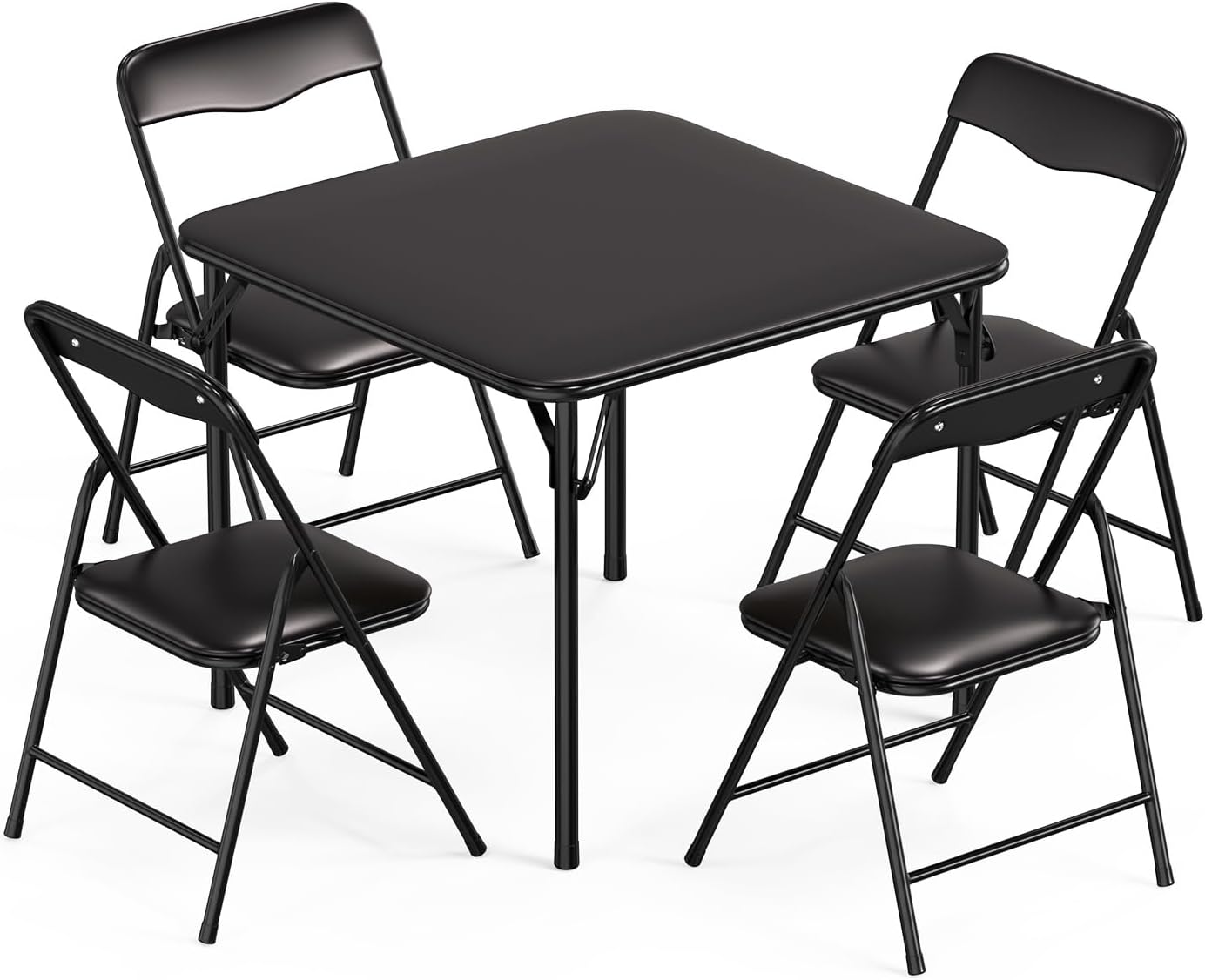 JOYMOR Kids Folding Table and Chairs Set, 5-Piece Metal Frame Activity Set with Easy-Fold Design for Playroom & Classroom (Black)