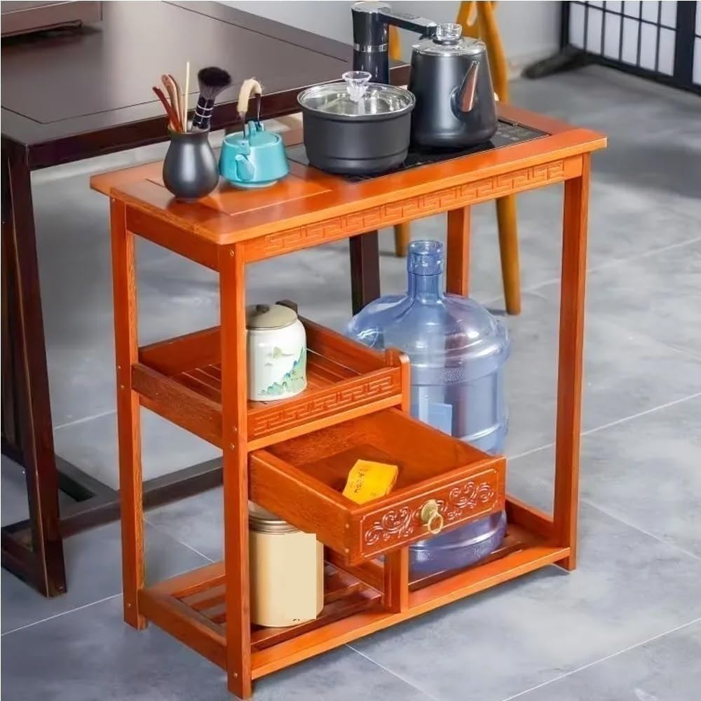 PedyrEda 2-in-1 Multi-Purpose Rolling Cart, Vintage Side Table with Wheels, Solid Wood Storage Cart with Drawers, Rotatable End Table for Living Room, Bedroom, Office(52cm/20.5in)