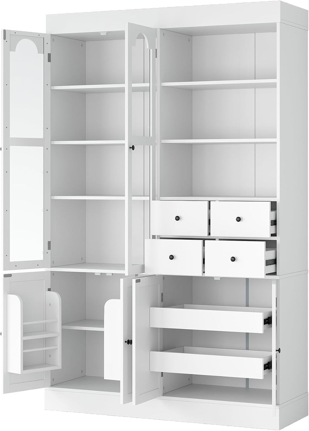 47.2x15.7x75 Inches Tall Kitchen Pantry Cabinet, Freestanding Sideboard Buffet Cabinet with Hutch, 4 Drawers, Door Shelves, and Pull-out Trays, Pantry Cupboard for Dining room, Living Room, White