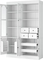 Freestanding Tall Kitchen Pantry Cabinet with 4 Drawers, Door Shelves and Pull-Out Trays, Wood Buffet Cabinet with Hutch with Hutch (White)
