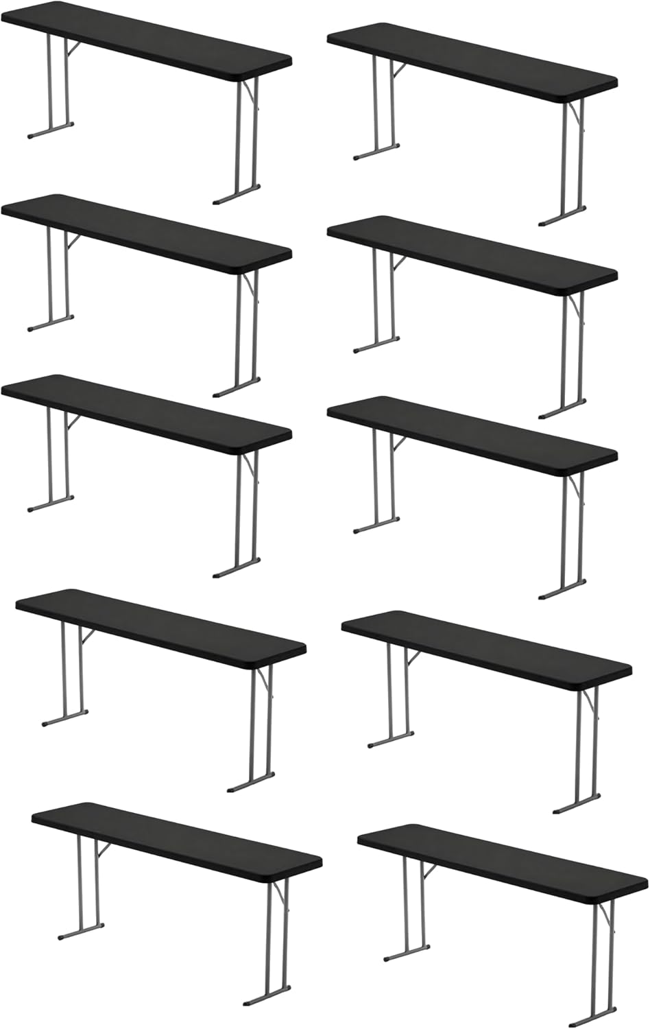 BTEXPERT 6-Foot - 72" Long Black Plastic Folding Seminar Training Table Portable 18" Wide Narrow, 29" High, Events Indoor Outdoor Lightweight Set of 10