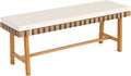 Tangkula Acacia Wood Outdoor Bench with Padded Cushion, 48" Long Dining Bench with Washable Zippered Cover, Backless Wooden Entryway Bench, Garden Poolside Porch Balcony Deck Indoor Furniture (1)