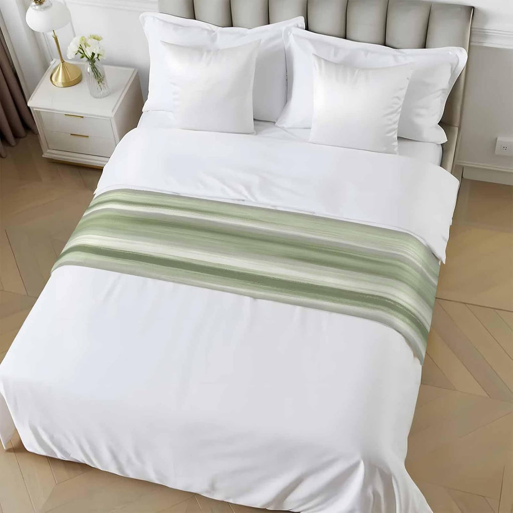 Bed Runner Scarf for Queen Size Bed, Sage Green Grey Beds Scarf Throws for Foot of Bedding, Abstract Art Oil Painting Green Ombre Decorative Beds Runners for Bedroom Guestroom, 83"x20"