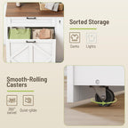 Laundry Hamper Cabinet, Double Laundry Cabinet with Two 11 Gallon Baskets and Drawer, Pull-Out Storage Unit with Adjustable Shelves, Hooks, for Bathroom, Living Room, Kitchen, White and Walnut