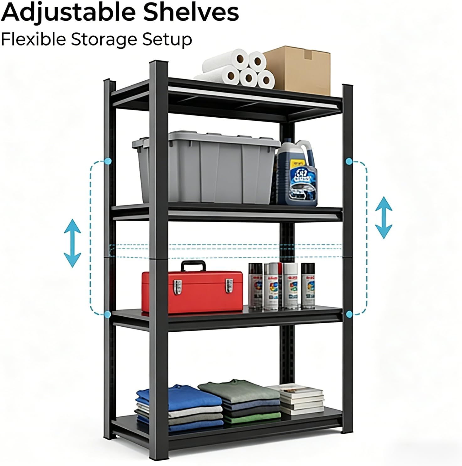 Kitchen Shelf Organizer & Pantry Shelving, 5-Tier Adjustable Metal Bakers Rack, Heavy Duty Storage Unit for Home Organization, Microwave Stand, Utility Rack for Closet (5-31"W X 12"D X 59"H)