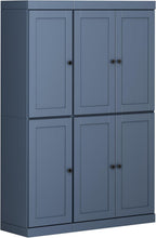 Palace Imports Solid Wood Kitchen Pantry Cabinet - 71.5" H x 48.5" W - Wooden Storage Cabinet w/ 6 Shaker Doors & 8 Adjustable Shelves - Antique Blue, 100% Renewable Eco-Friendly Wood, Made in Brazil