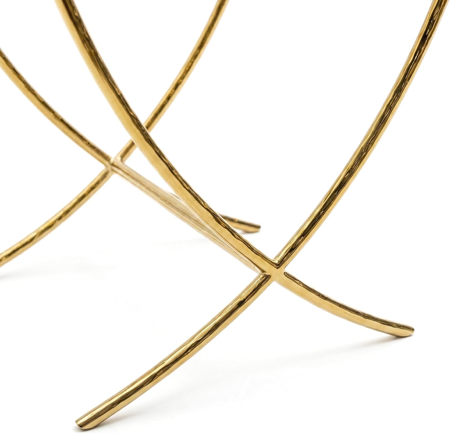Furniture of America Zayen Glam 22-inch Metal Side Table with Tempered Glass Tabletop and Curved Base, Hammered Stainless Steel Frame for Bedroom, Living Room, Home Office, Gold
