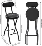 2 Pcs Folding Bar Stool with Backrest & Footrest, 25.6'' Portable Collapsible Counter Height Chair Leather Padded for Home Camping Kitchen Island Shop Cafe, 275.58 lbs Capacity (Black)