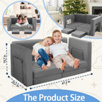 12PCS Modular Kids Play Couch Child Convertible Building Fort Sofa and Cushion DIY Floor Sofa for Playroom Bedroom (Dark Grey)