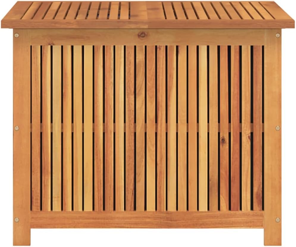 Solid Acacia Wood Garden Storage Box with Flap Closure, 29.5x29.5x22.8 Inch Outdoor Organizer for Cushions Tools, Rustic Patio Furniture, Weather Resistant Seating Bench