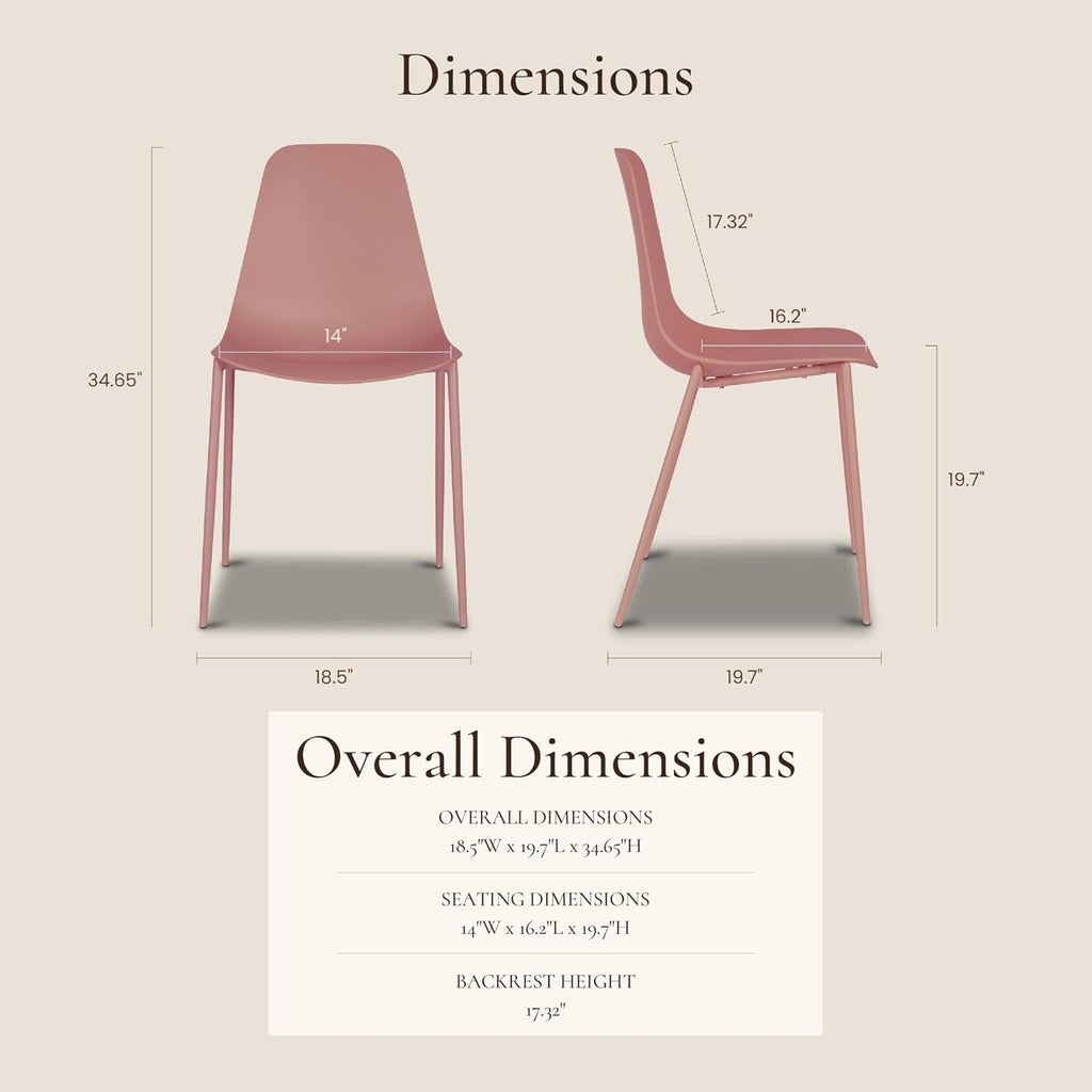 Poly & BARK Isla Modern Kitchen Chairs Set of 4 - Plastic Dining Chair with Metal Legs - Quick Assembly Simple Cafe Chairs Plastic for Indoor or Outdoor - Blush Pink