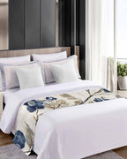 Bed Runner for King Size Bed, Blue Gray Spring Floral Decorative Bed Scarf Throws for Foot of Bed, Vintage Botanical Luxury Bedding Slipcover Bed Runners for Hotel/Home, 94 x 20 Inch
