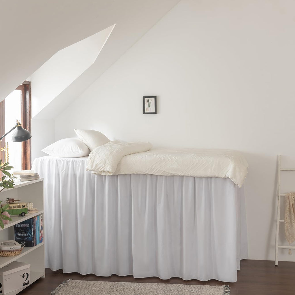 Dorm Room Bed Skirt Twin XL - College Dorm Bed Skirt - Extra Long Dorm Room Bed Skirt 32 Inch Tailored Drop - 100% Microfiber Dorm Room Bedskirts - College Dorm Bed Skirt - White, Twin-XL /32 Drop