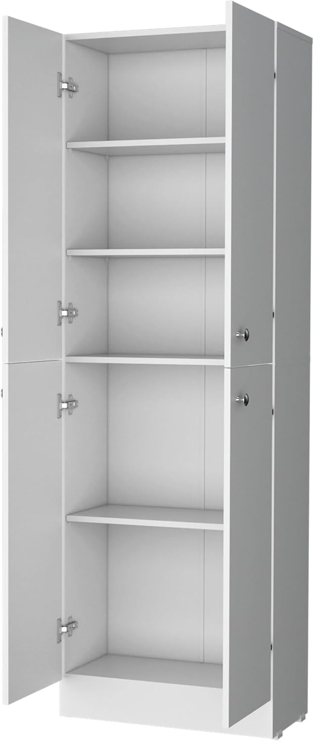 White Pantry Cabinet with 4 Doors and 5 Hidden Shelves,Buffet Kitchen Sideboard,for Kitchen,Dining Room,11.8 * 23.6 * 71.1