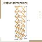 7 Tier Wooden Vertical Shoe Rack, Folding Narrow Shoe Organizer, Standing Portable Storage Shelf for Entryway, Bedroom, Small Spaces, No Installation, Space-Saving Design