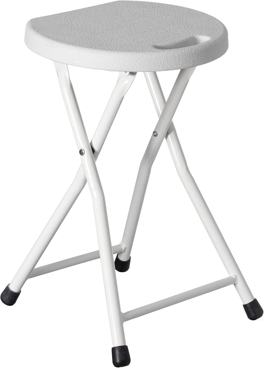 Basicwise Portable Folding Stool with Handle Compact Chair with Non-Slip Feet and Metal Frame Legs for Indoor & Outdoor Use Ideal for Dorm Kitchen Vanity Game Room Garden Porch & Home Bar, White